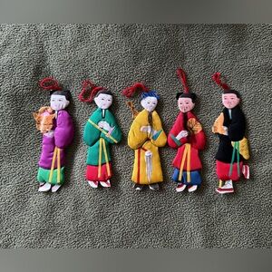 5 Immortals (Baxian)Chinese mythology paper & silk doll 4½”,vintage collectibles